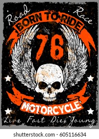 Motorcycle Poster Skull Tee Graphic Design