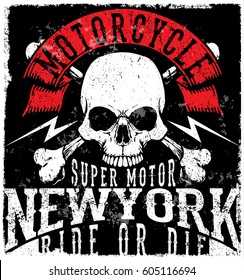 Motorcycle Poster Skull Tee Graphic Design