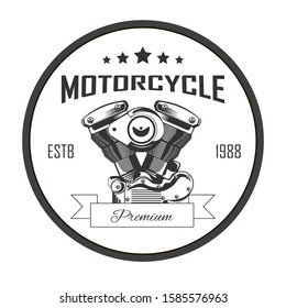 Logotipo redondo con pistolas y estrellas de los servicios de reparación de motocicletas premium