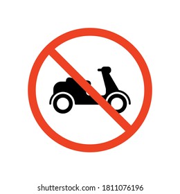 motorcycle prohibition sign, crossed out red circle, isolated on white background