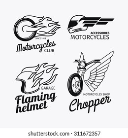 Motorcycle race logo or vector motorbike label set