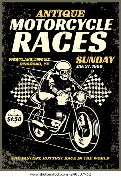 motorcycle race\
poster in grunge textured\
style