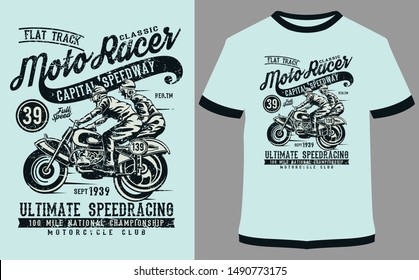 Motorcycle Racer, Moto Ride, Moto Cross, Military Ride, Iron Rider - Vector Graphic, Typographic Design, Poster. Vintage Motorcycle Label, Badge, Logo, Icon Or T-shirt.