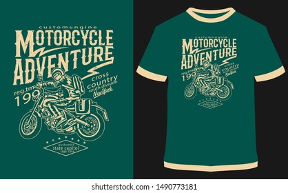 Motorcycle Racer, Moto Ride, Moto Cross, Military Ride, Iron Rider - Vector graphic, typographic design, poster. Vintage motorcycle label, badge, logo, icon or t-shirt.