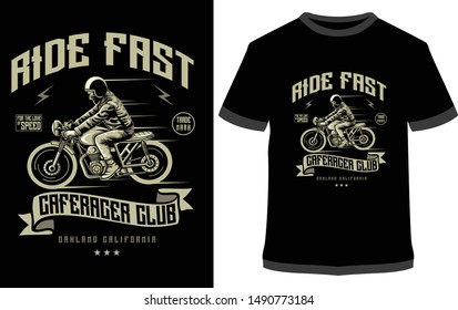 Motorcycle Racer, Moto Ride, Moto Cross, Military Ride, Iron Rider - Vector graphic, typographic design, poster. Vintage motorcycle label, badge, logo, icon or t-shirt.