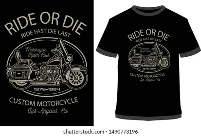 Motorcycle Racer, Moto Ride, Moto Cross, Military Ride, Iron Rider - Vector graphic, typographic design, poster. Vintage motorcycle label, badge, logo, icon or t-shirt.