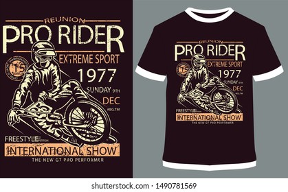 Motorcycle Racer, Moto Ride, Moto Cross, Military Ride, Iron Rider - Vector graphic, typographic design, poster. Vintage motorcycle label, badge, logo, icon or t-shirt