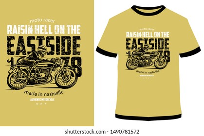 Motorcycle Racer, Moto Ride, Moto Cross, Military Ride, Iron Rider - Vector graphic, typographic design, poster. Vintage motorcycle label, badge, logo, icon or t-shirt