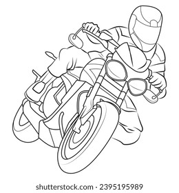 A motorcycle racer in outline and vector format.