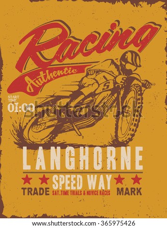 motorcycle racer quality hand made . motocross drawing label. Tee print design
