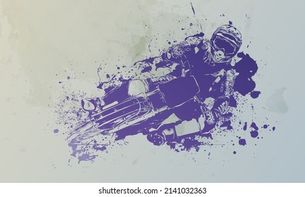 A motorcycle racer rides a motorcycle. Abstract backgrounds in one color. Print for textiles.