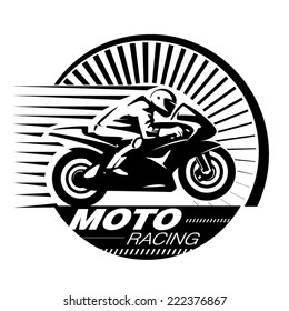 Motorcycle racer. Vector illustration in the engraving style