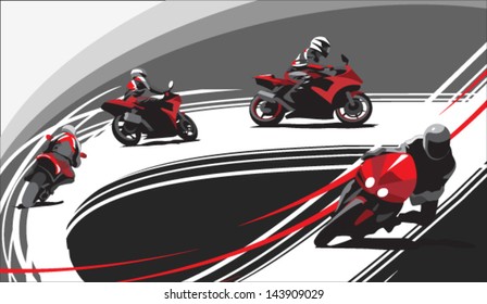 motorcycle racers on the track, gray background