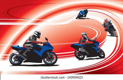 motorcycle racers on the track, red background