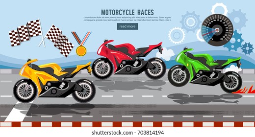 Motorcycle races banner, motorcycle racing championship on the racetrack 