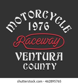 Motorcycle raceway typography, t-shirt graphics, vectors