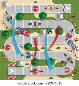 Motorcycle Racing. Board game. View from above. Vector illustration.