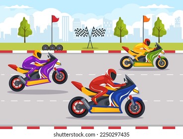 Motorcycle Racing Championship on the Racetrack Illustration with Racer Riding Motor for Landing Page in Flat Cartoon Hand Drawn Templates