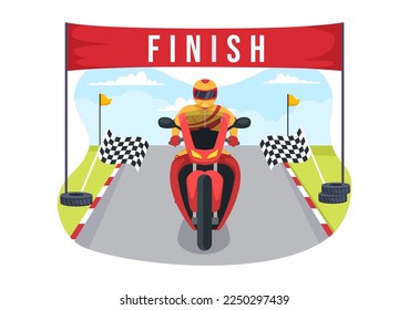Motorcycle Racing Championship on the Racetrack Illustration with Racer Riding Motor for Landing Page in Flat Cartoon Hand Drawn Templates