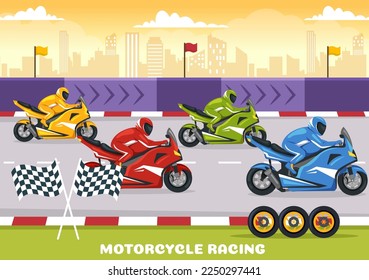 Motorcycle Racing Championship on the Racetrack Illustration with Racer Riding Motor for Landing Page in Flat Cartoon Hand Drawn Templates