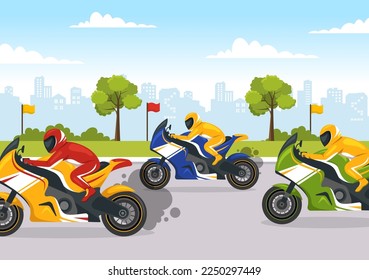 Motorcycle Racing Championship on the Racetrack Illustration with Racer Riding Motor for Landing Page in Flat Cartoon Hand Drawn Templates