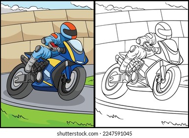 Motorcycle Racing Coloring Page Illustration