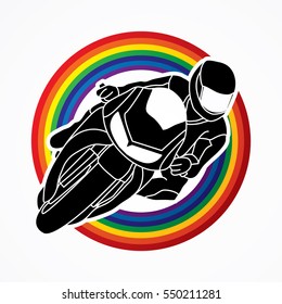 Motorcycle racing designed on line rainbows  background graphic vector