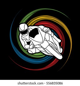 Motorcycle racing designed on spin wheel background graphic vector.