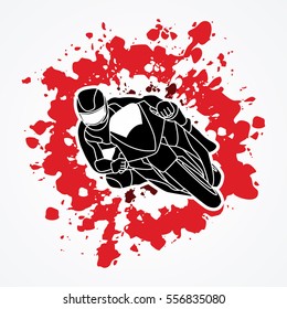 Motorcycle racing designed on splatter blood background graphic vector.