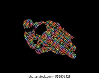 Motorcycle racing designed using colorful pixels graphic vector.