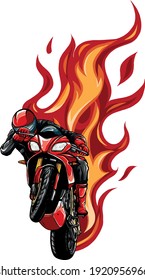 Motorcycle Racing with Fire Vector illustration design