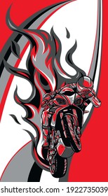 Motorcycle Racing with Fire Vector illustration design