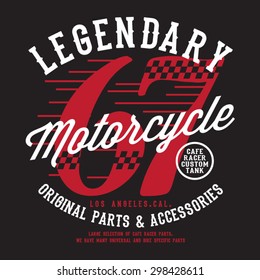 Motorcycle racing legendary typography, t-shirt graphics, vectors