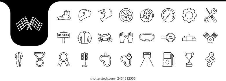 motorcycle racing line icon set collection design vector