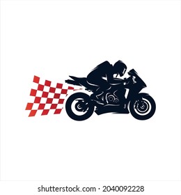 Motorcycle racing on the checkered flag