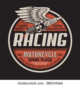 Motorcycle racing plug  typography, t-shirt  graphics, vectors