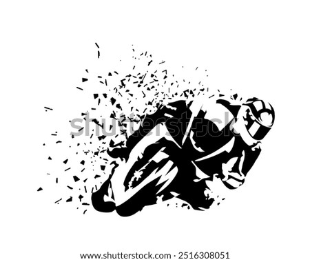 Motorcycle racing, road racing isolated vector illustration. Ink drawing, front view. Sportbike
