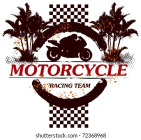 motorcycle racing shield with motorbike and rider