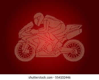 Motorcycle racing side view designed using dots pixels graphic vector.