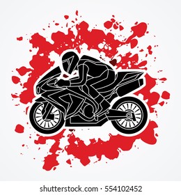 Motorcycle racing side view designed on splatter blood background graphic vector.