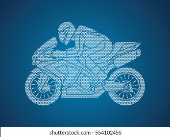 Motorcycle racing side view designed using geometric pattern graphic vector.
