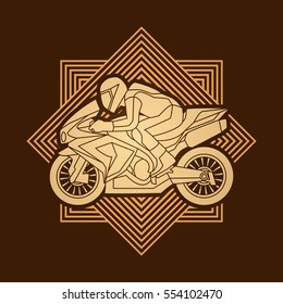 Motorcycle racing side view designed on line square background graphic vector.