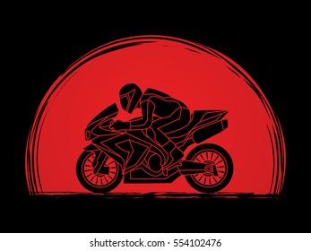 Motorcycle racing side view designed on sunset background graphic vector.