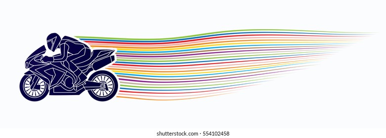 Motorcycle racing side view with line movement graphic vector.