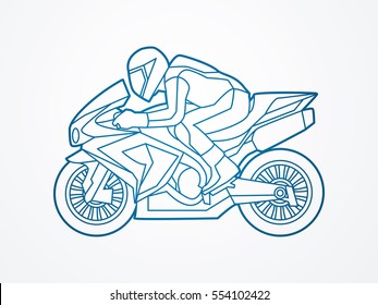 Motorcycle racing side view outline graphic vector.