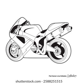Motorcycle racing speed, editable vector illustrated in black and white 