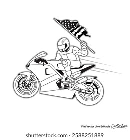 Motorcycle racing speed, editable vector illustrated in black and white 