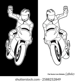 Motorcycle racing speed, editable vector illustrated in black and white 