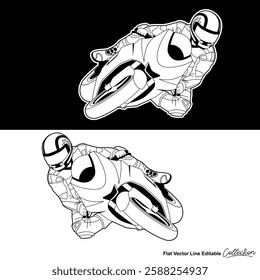 Motorcycle racing speed, editable vector illustrated in black and white 