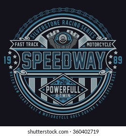 Motorcycle racing sport typography, t-shirt graphics, vectors